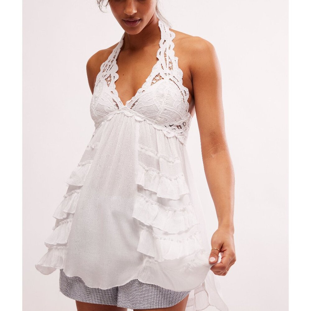 FREE PEOPLE FP One Adella Halter Slip / White